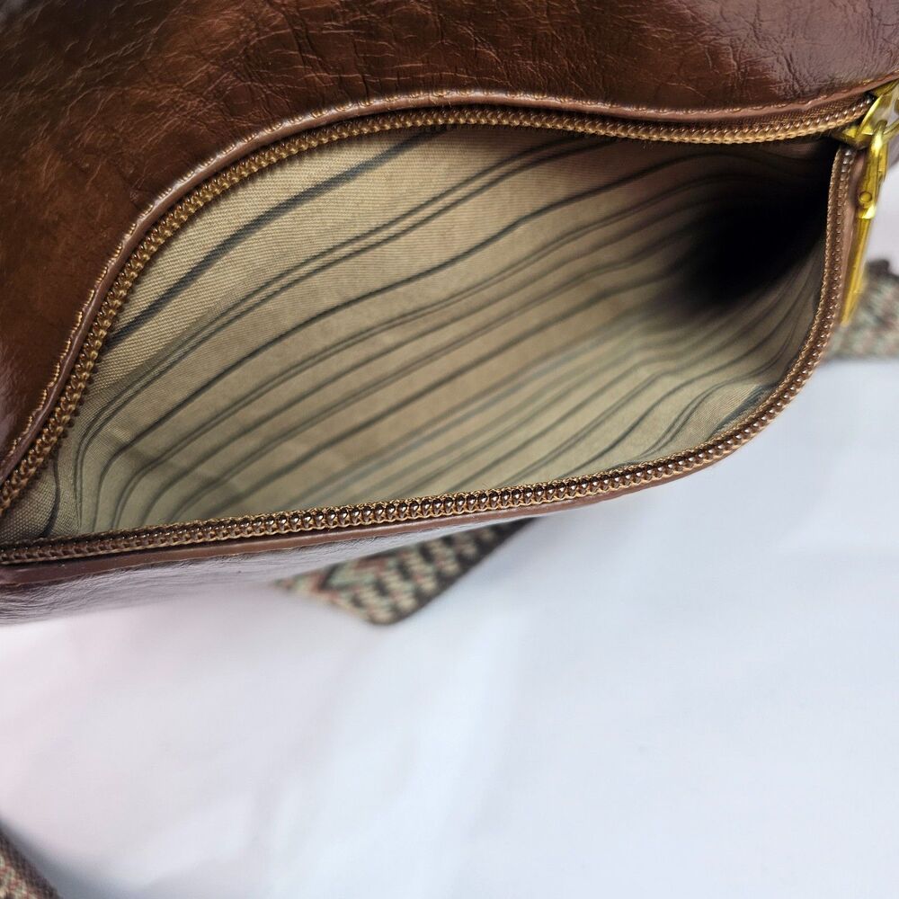 Vintage Brown Faux Leather Crossbody Bag Boho Western Wide Strap Purse - Picture 7 of 12